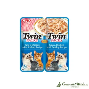 CHURU GATO TWIN PACKS Atún y Pollo en Caldo de Vieira Pack 12x2x40gr