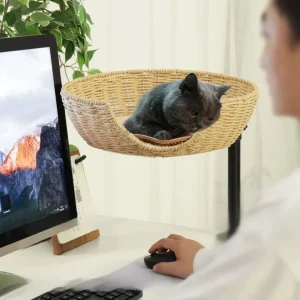 Bureau Kattenmand Pluche & Riet | Verstelbaar & Draaibaar