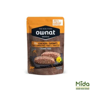 Alimento Húmedo OWNAT Wetline Pouch Chicken & Shrimps para Gatos