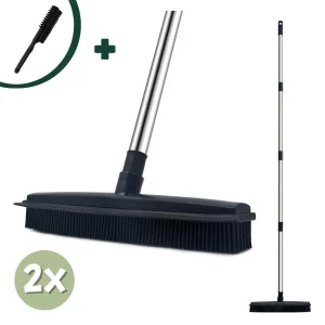 Rubberen Bezem 2 in 1 – 160cm met borstel – 2 Stuks