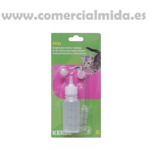 Set biberón KERBL 50ml con tres tetinas para cría de perros, gatos y otros animales