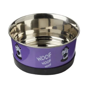 Nobby - Heavy Woof - RVS Antislip Voerbak - Lila met Hondje
