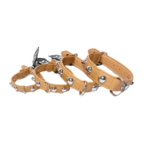 Pettarazzi - Halsband - Camelbruin met Zilveren Knopen - 30cmx15mm