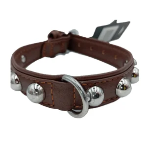 Pettarazzi - Halsband - Chocoladebruin met Zilveren Knopen - 30cmx15mm