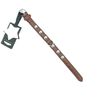 Pettarazzi - Halsband - Chocoladebruin met Zilveren Knopen - 40cmx20mm