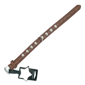 Pettarazzi - Halsband - Chocoladebruin met Zilveren Knopen - 35cmx15mm